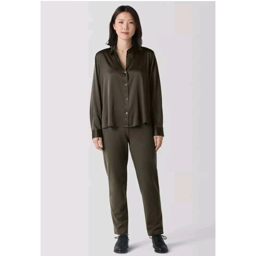 Eileen Fisher Brown Rayon/Spandex Ponte Slim Straight Leg Pull On Pants Sz 1X